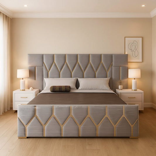 Aurelia Luxe Upholstered Bed with Geometric Headboard