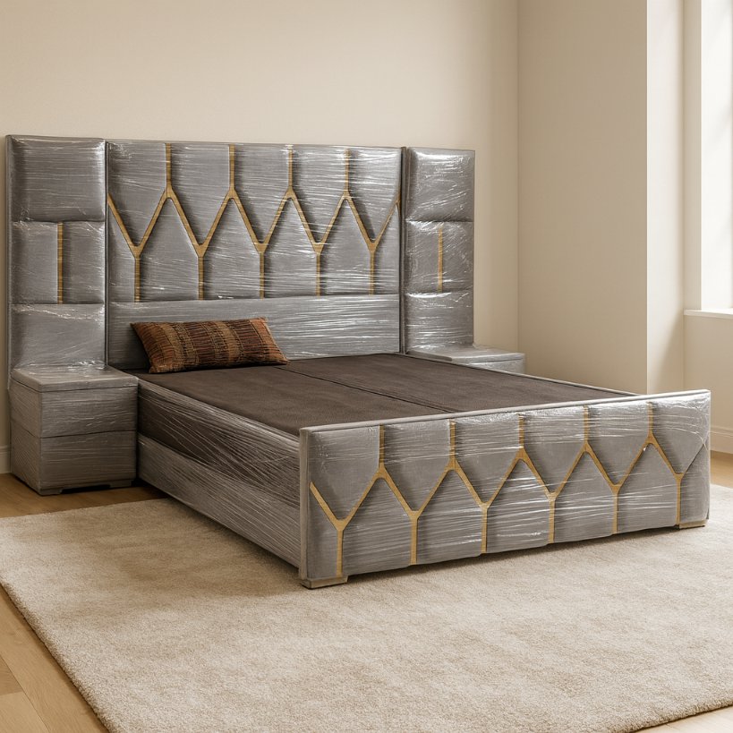 Aurelia Luxe Upholstered Bed with Geometric Headboard