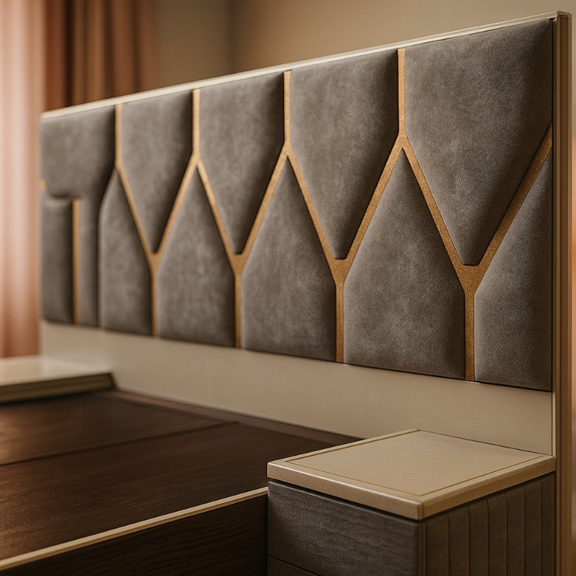 Aurelia Luxe Upholstered Bed with Geometric Headboard