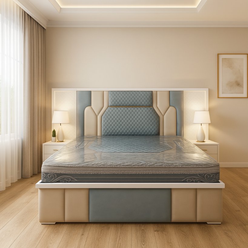 Azure Haven Luxury Upholstered Bed with Quilted Headboard
