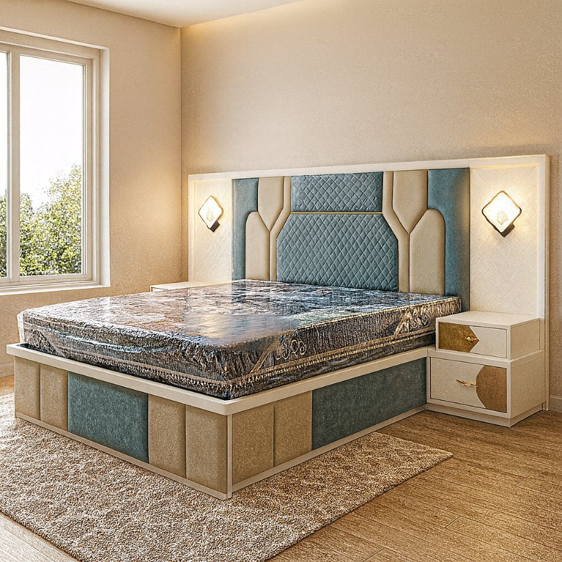 Azure Haven Luxury Upholstered Bed with Quilted Headboard