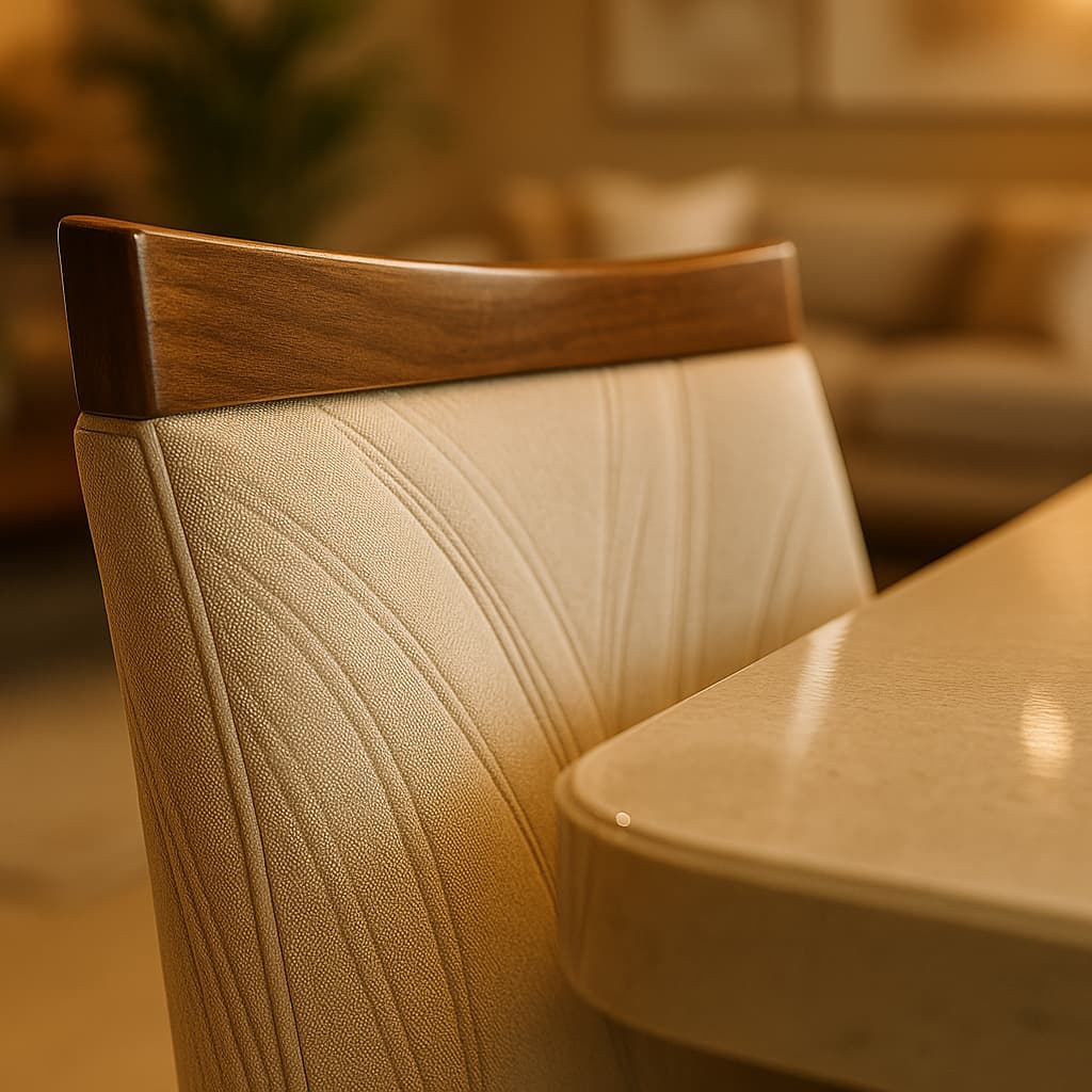 Aangan 6-Seater Modern Cream Upholstered Dining Set with Sleek White Top