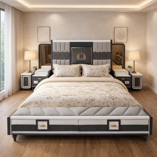 Regalia Crest Luxury Upholstered Bed with Royal Panel Headboard