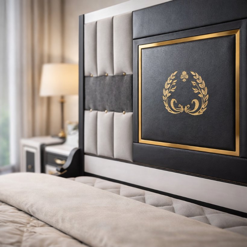 Regalia Crest Luxury Upholstered Bed with Royal Panel Headboard