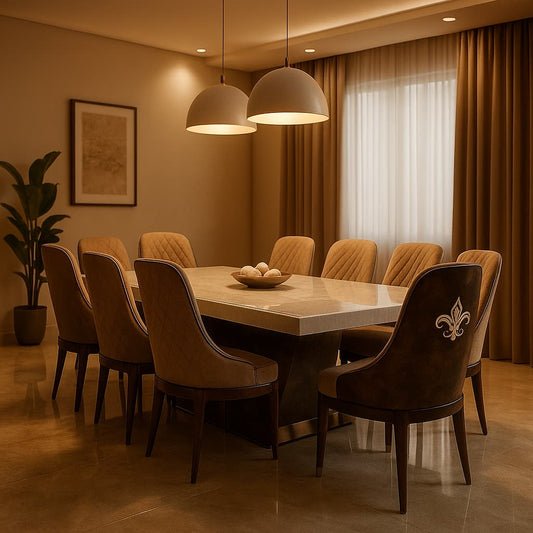 10-Seater Premium Marble-Top Dining Table Set