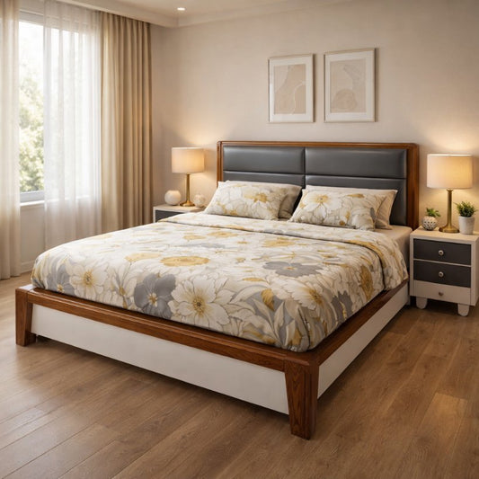 Arden Comfort Wooden Bed with Cushioned Panel Headboard