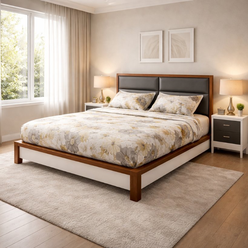 Arden Comfort Wooden Bed with Cushioned Panel Headboard