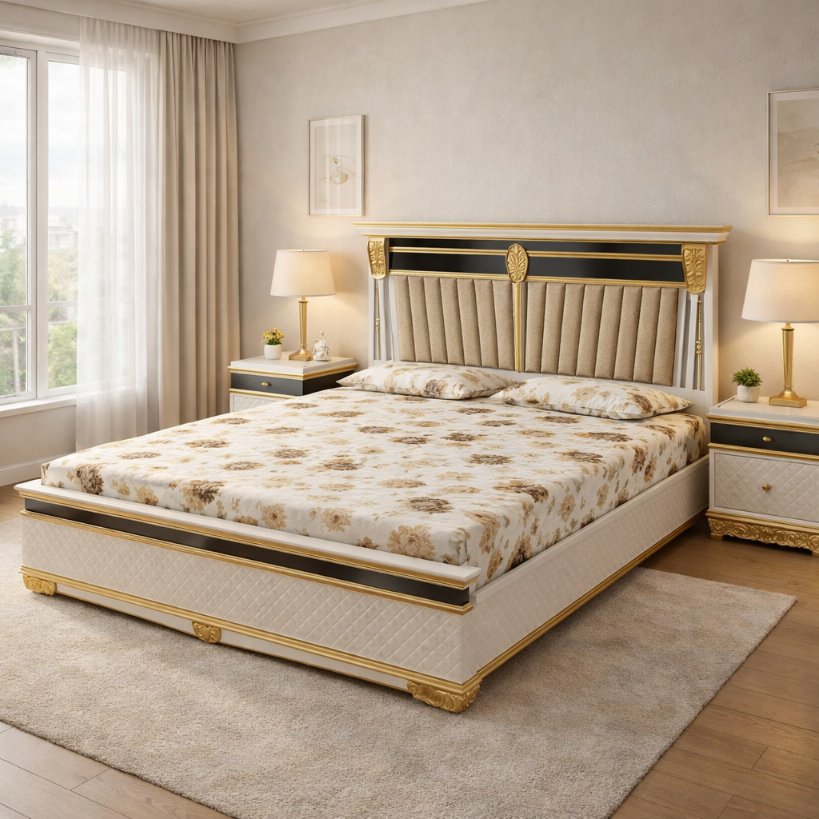 Regalia Luxe Upholstered Bed with Gold Accent Detailing
