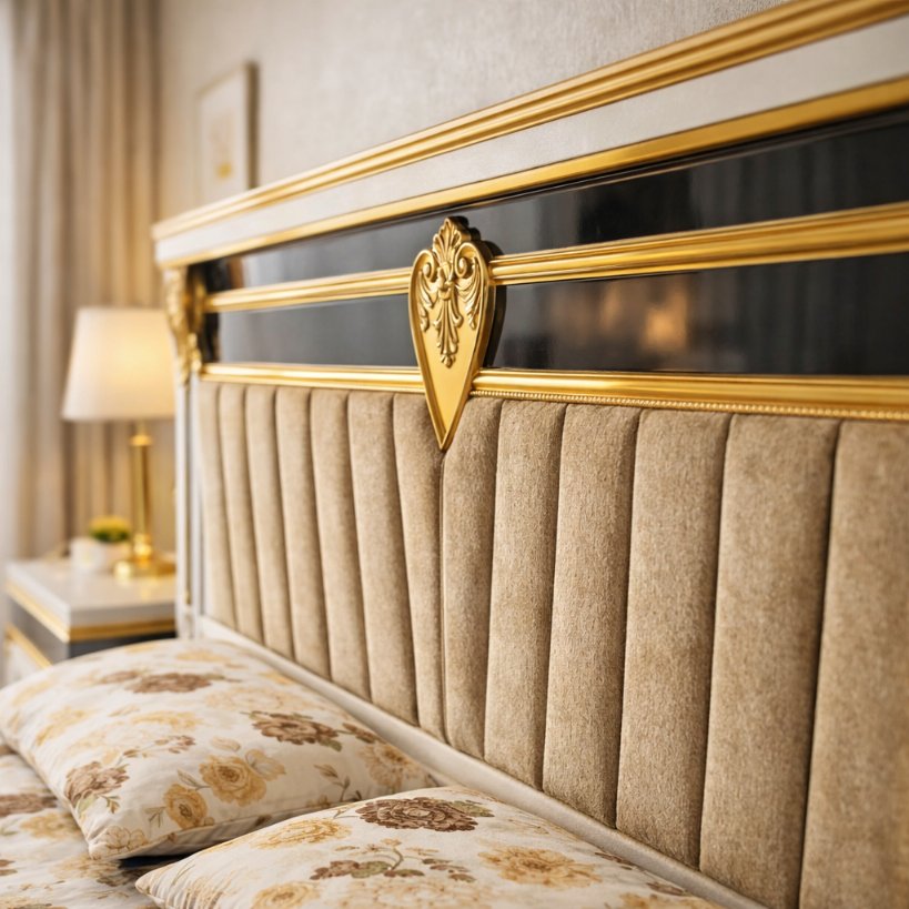 Regalia Luxe Upholstered Bed with Gold Accent Detailing