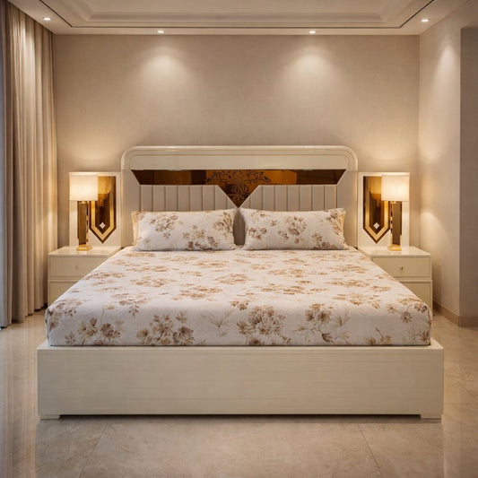 Royal Aura Upholstered Bed with Mirror Accent Headboard