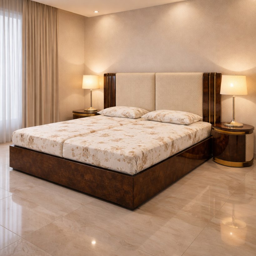 Urban Luxe Dual-Panel Upholstered Bed with Wooden Frame Finish