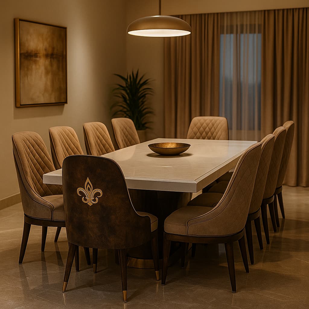 10-Seater Premium Marble-Top Dining Table Set