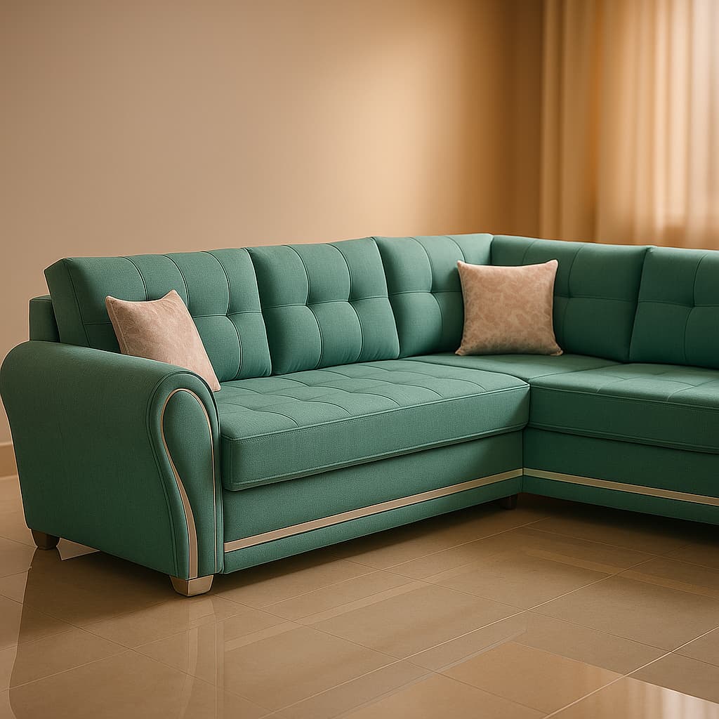 Aangan Aqua Plush 7-Seater L-Shaped Family Sofa