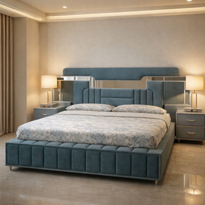 Aurelia Comfort Luxe Bed with Cushioned Panels & Integrated Side Shelves