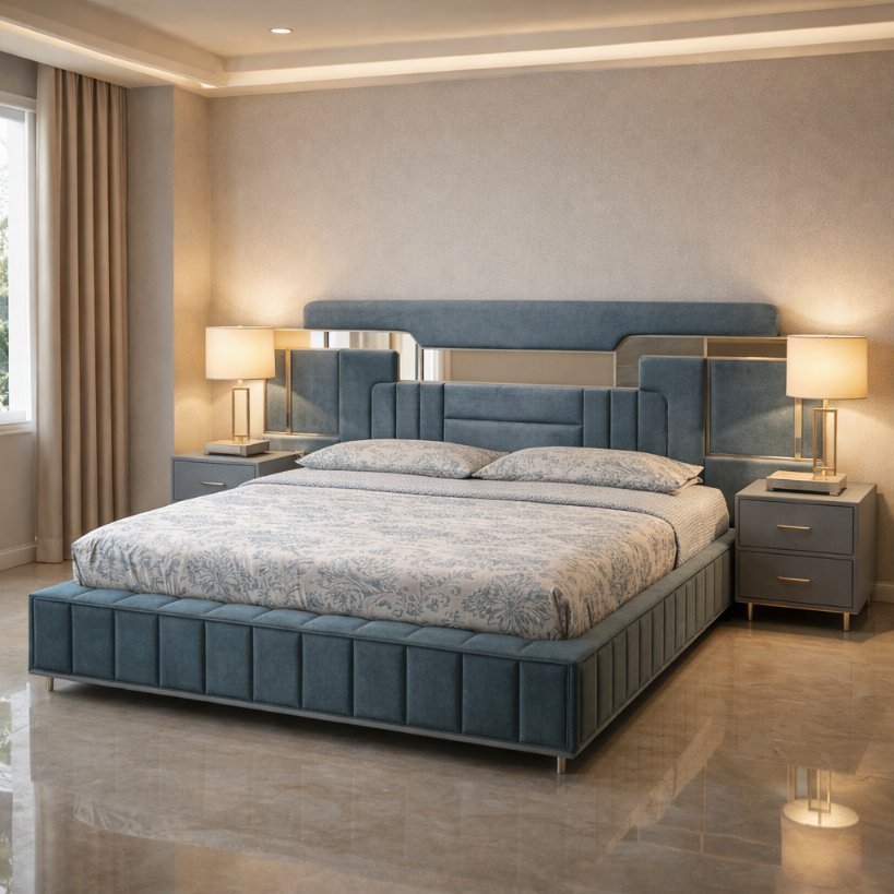 Aurelia Comfort Luxe Bed with Cushioned Panels & Integrated Side Shelves