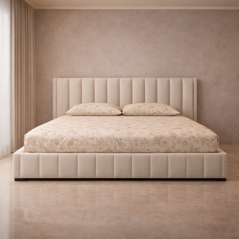Sereno Plush Low-Profile Upholstered Bed with Vertical Panel Design