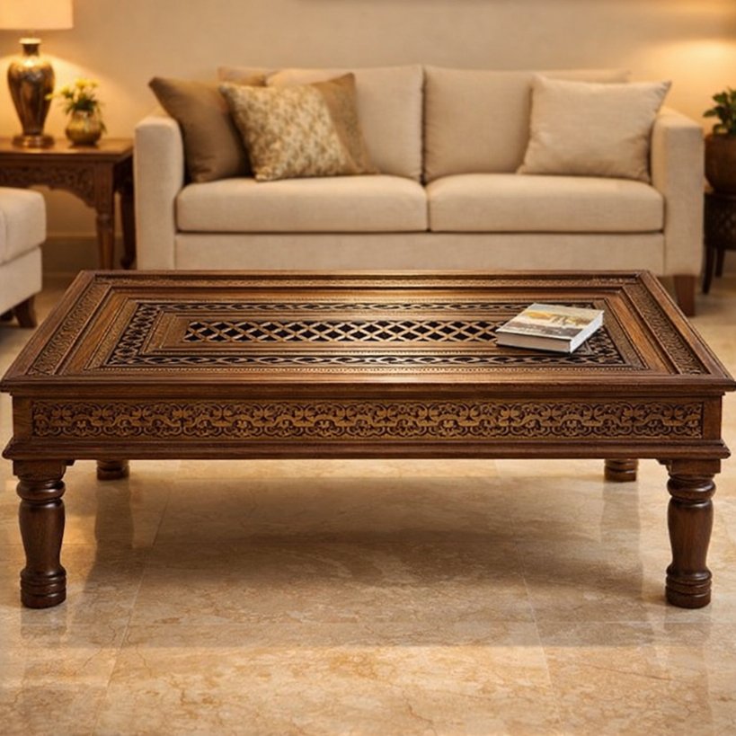Handcrafted Solid Wood Carved Centre Table