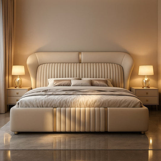 Aangan Royale CurveHead Luxury King Bed – Premium Velvet Upholstery & Modern Panel Design