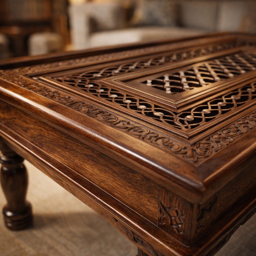 Handcrafted Solid Wood Carved Centre Table
