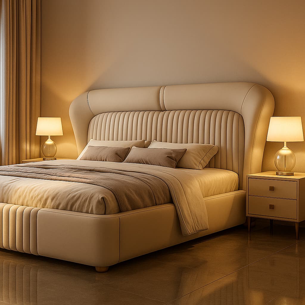Aangan Royale CurveHead Luxury King Bed – Premium Velvet Upholstery & Modern Panel Design