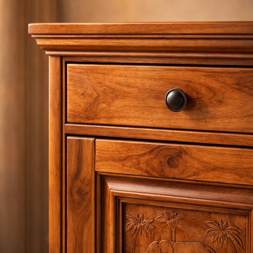 Aangan Heritage Bedside Table with Drawer & Storage – Solid Wood Finish