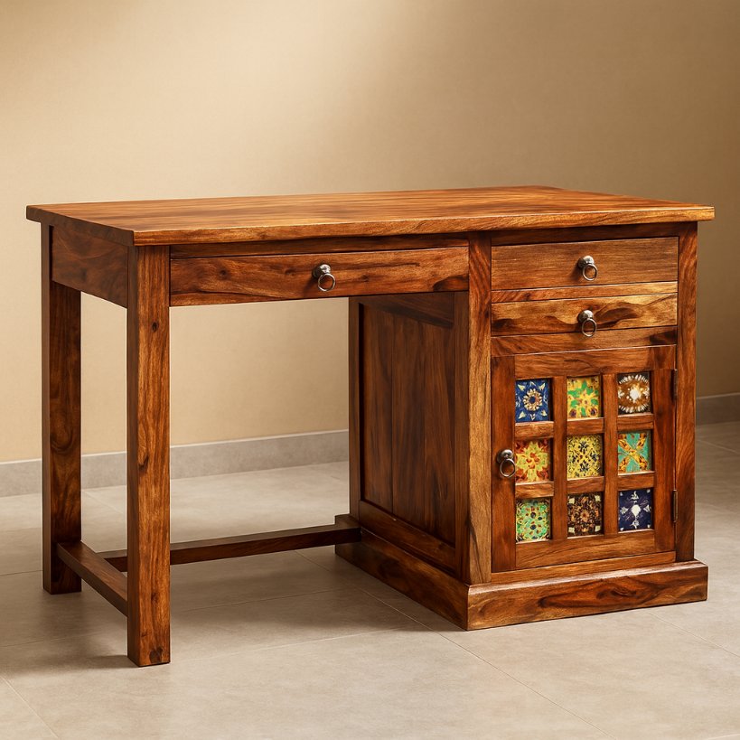 Solid Wood Office Table with Storage Cabinet
