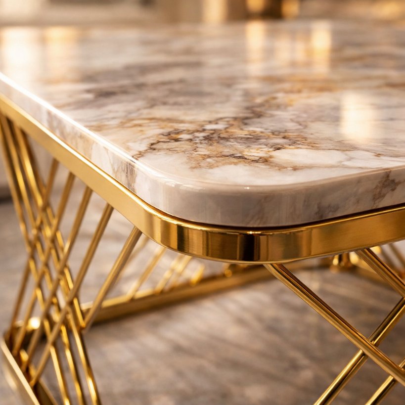 Luxury Marble Top Centre Table with Gold Metal Base