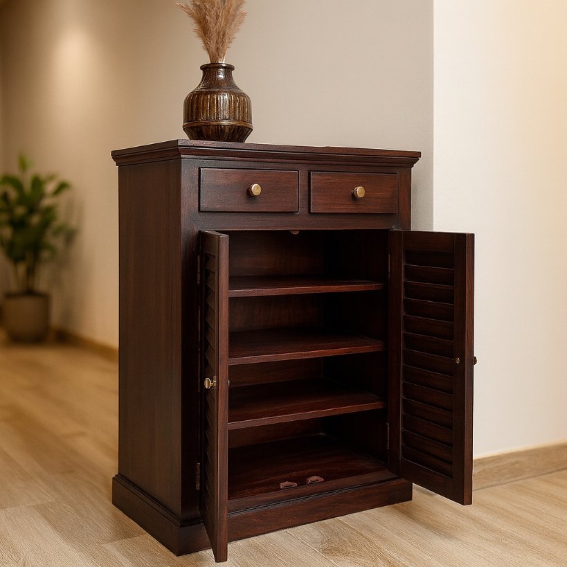 Solid Wood Shoe Rack with Storage Shelves