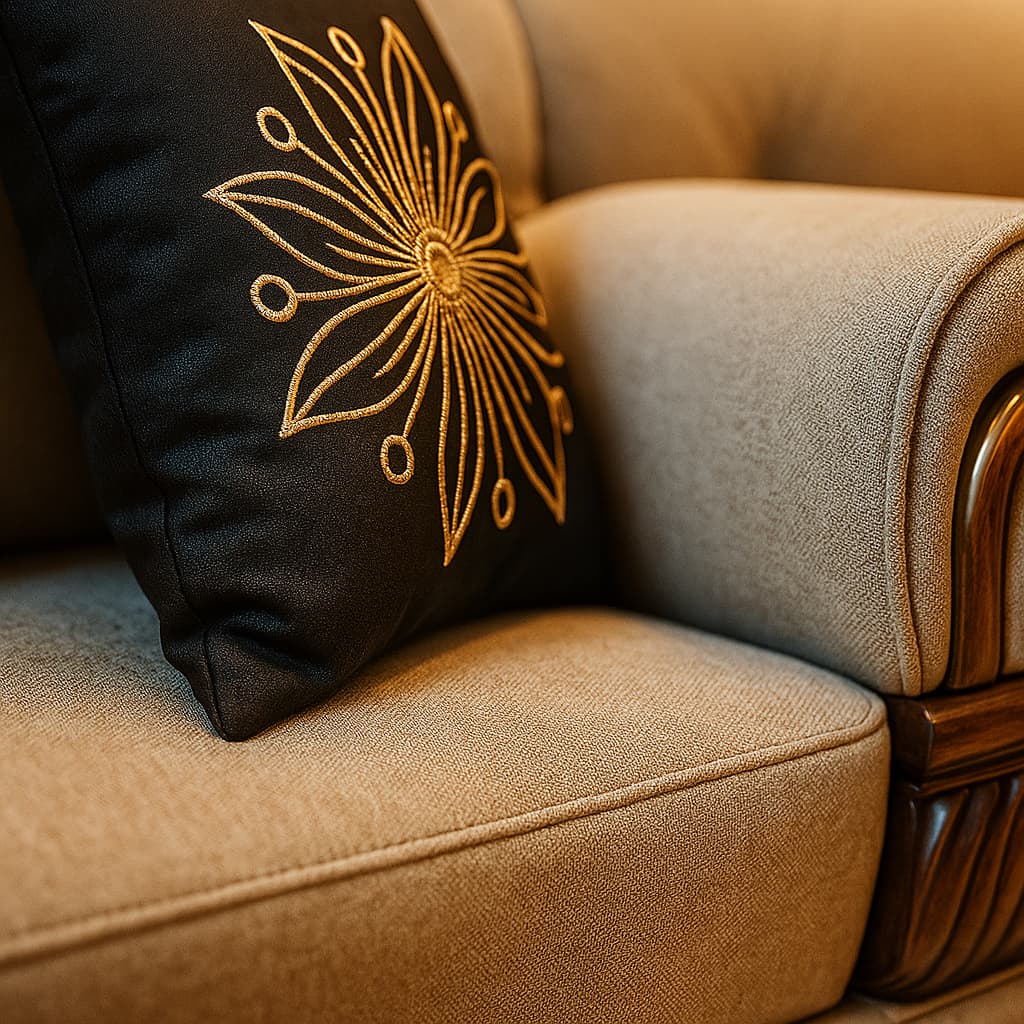 Aangan Royal Crest 7-Seater L-Shape Sofa – Premium Wooden Detailing