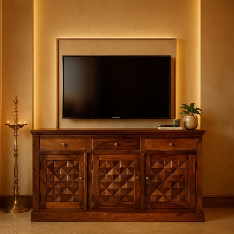 Aangan Geometric Carved TV Console
