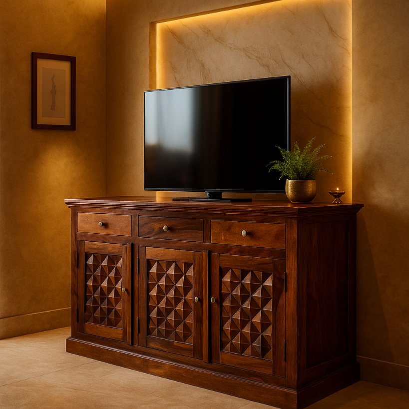 Aangan Geometric Carved TV Console