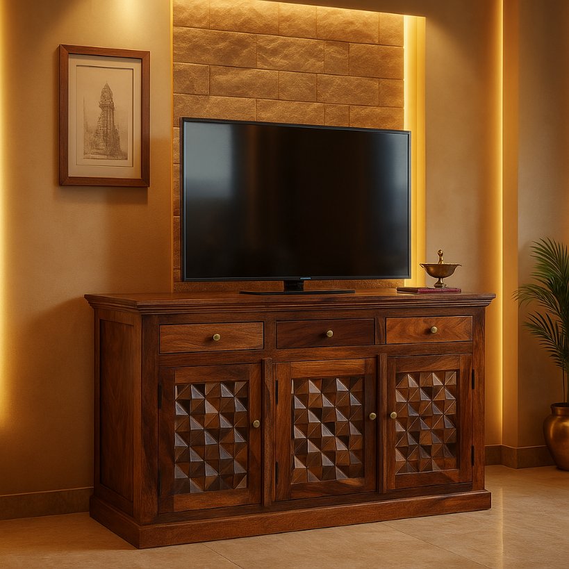 Aangan Geometric Carved TV Console
