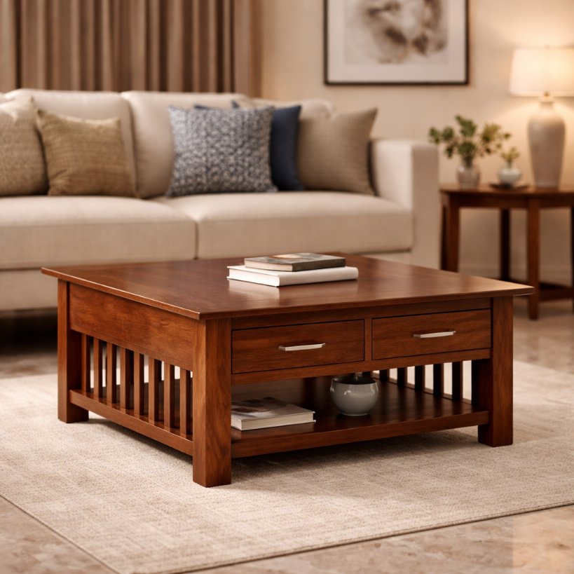 Solid Wood Storage Centre Table with Drawers