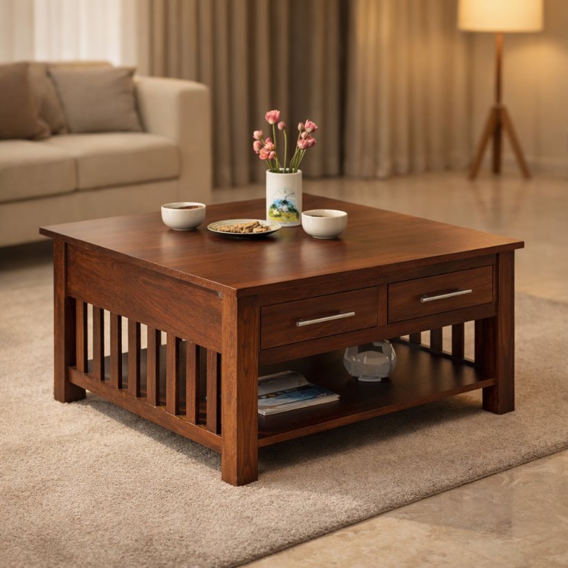Solid Wood Storage Centre Table with Drawers