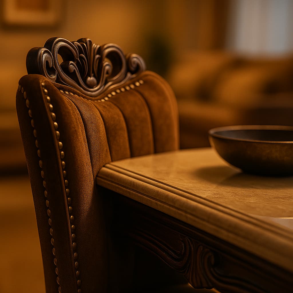 Aangan Royal Classic 8-Seater Marble-Top Dining Table Set (Premium Carved Finish)