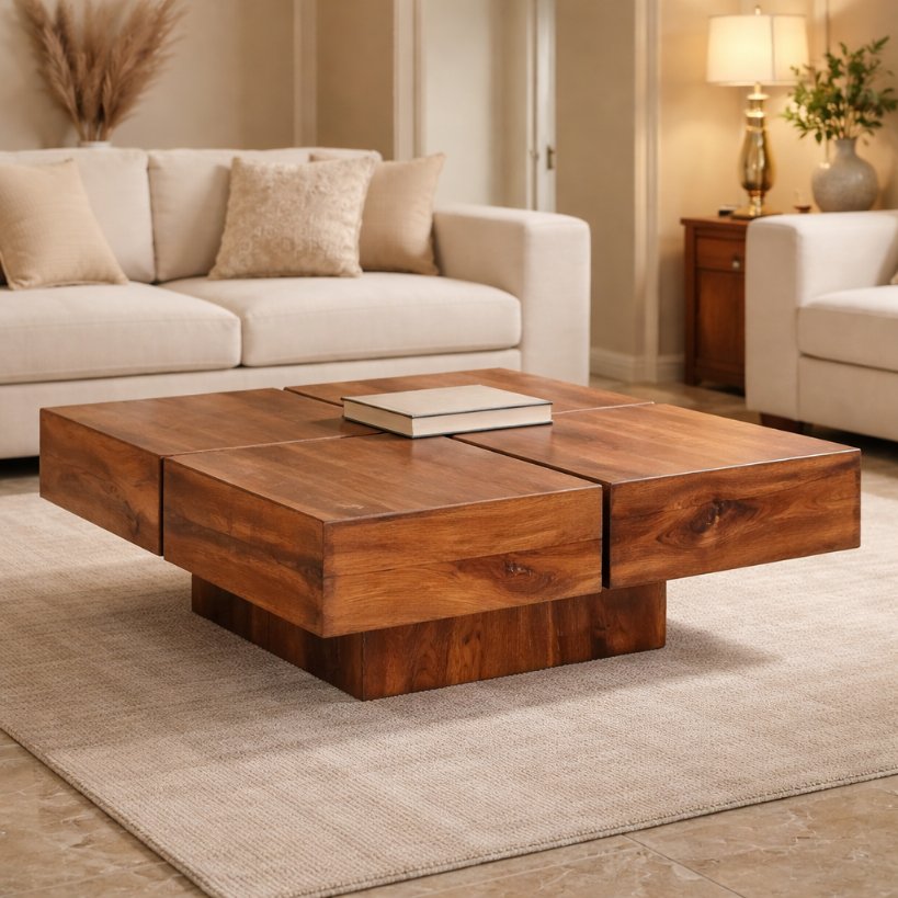 Modern Solid Wood Block Centre Table