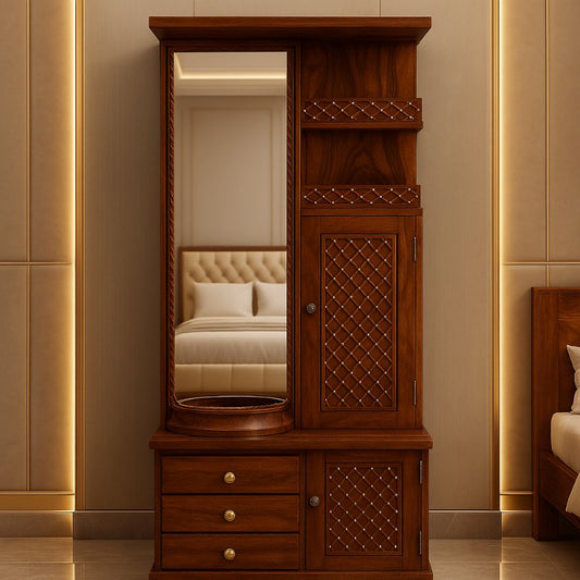 Aangan Premium Mirror Dressing Unit With Carved Cabinet