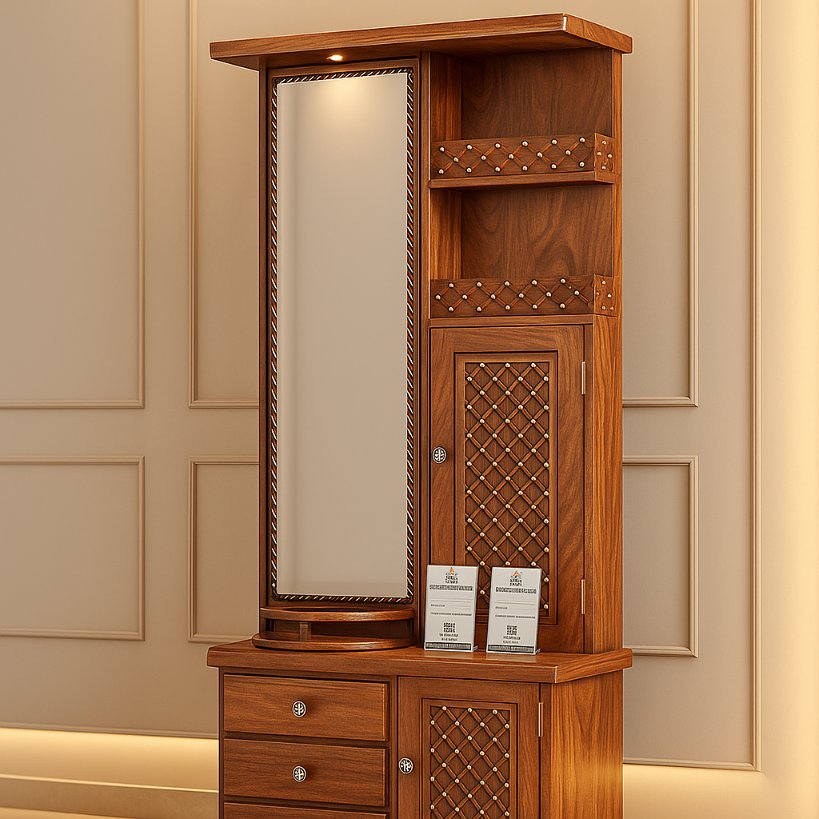 Aangan Premium Mirror Dressing Unit With Carved Cabinet