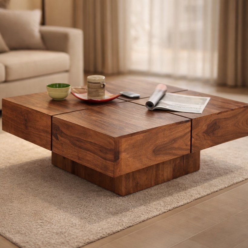 Modern Solid Wood Block Centre Table