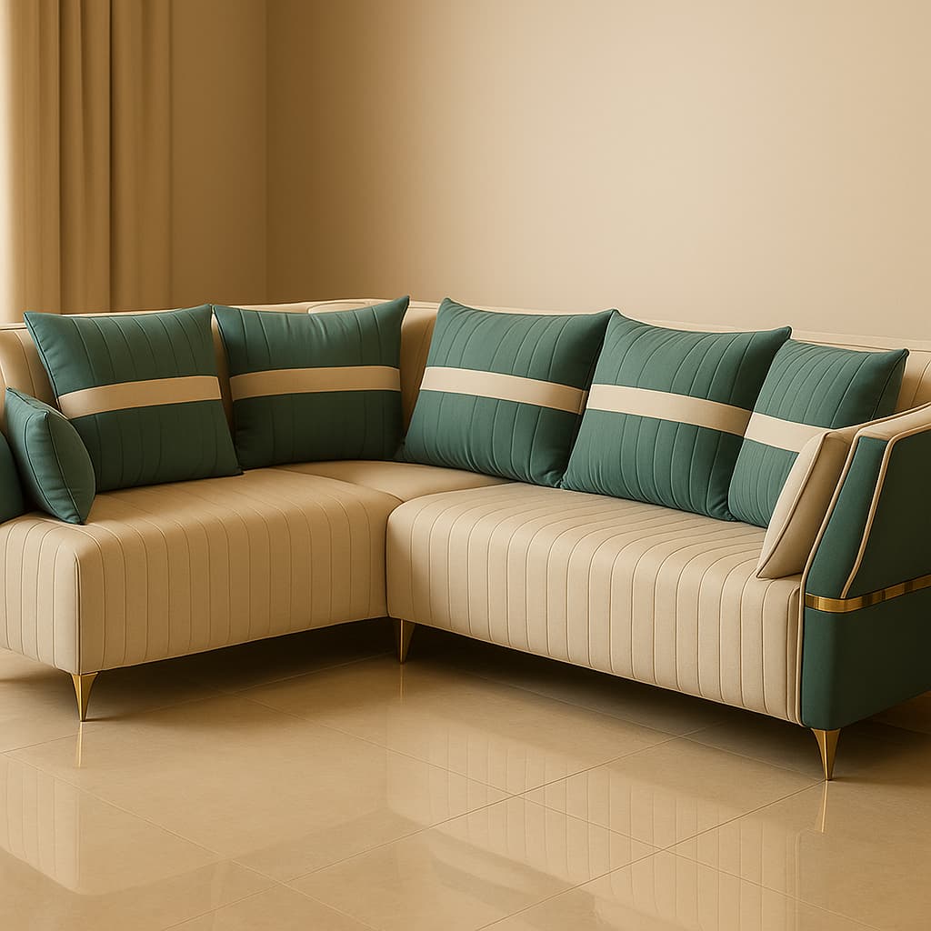 Aangan Elite Royale 7-Seater Sofa with Gold Finish Accents