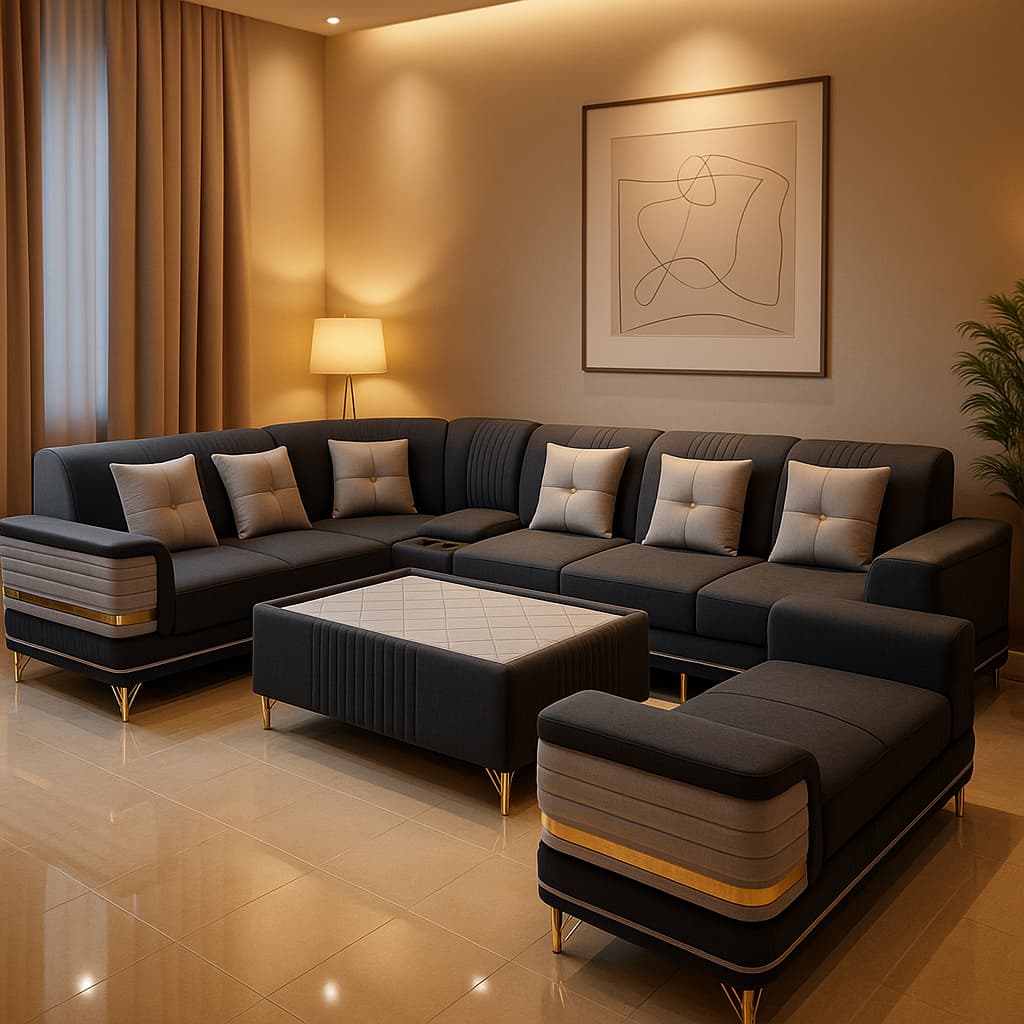 Aangan Monarch Noir 7-Seater Luxury Corner Sofa