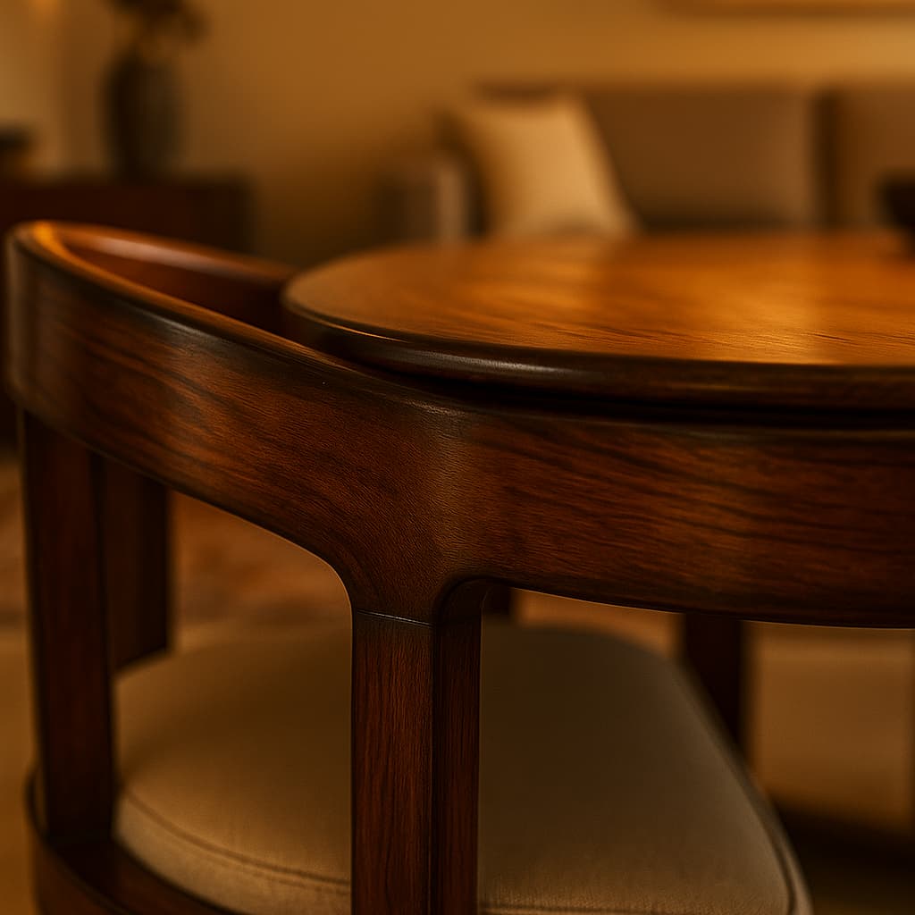 Aangan Elegant Round-Corner Compact Wooden Dining Table Set (4 Seater) – Premium Teak Finish