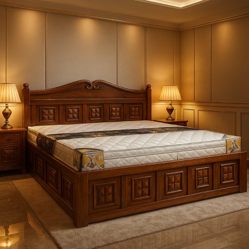 Aangan Royal Carved Sheesham Bed – King/Queen Size