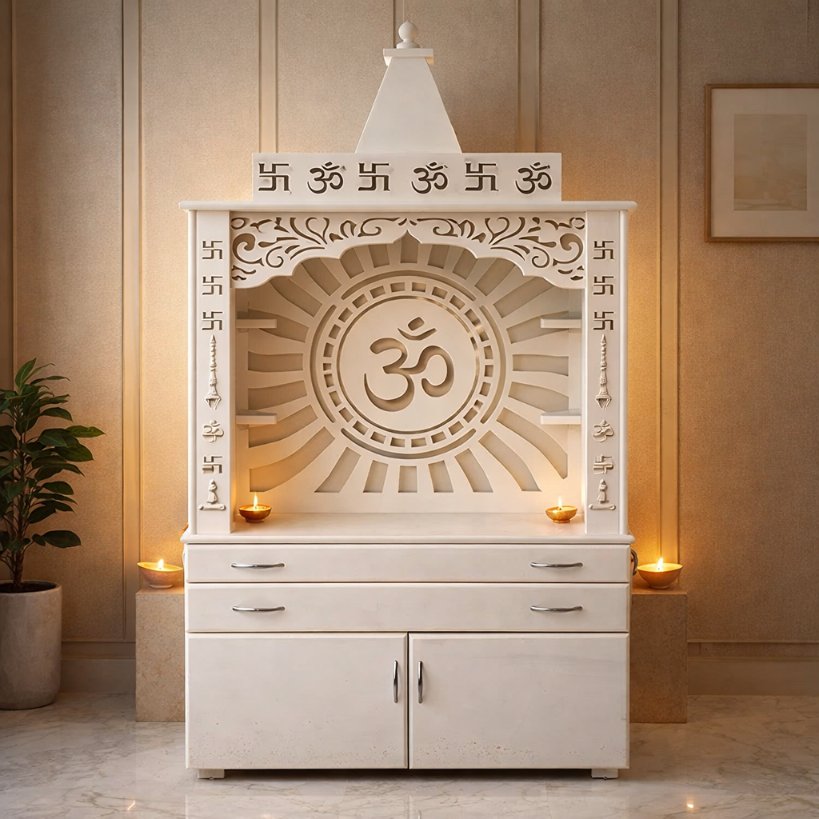 Aangan Shubh Ganesh Designer Mandir with Laser-Cut Jaali & LED Backlighting