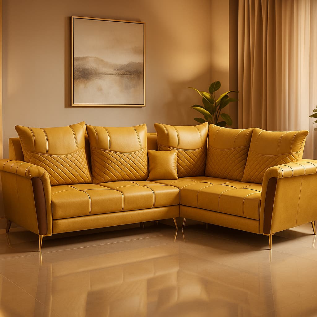 Aangan GoldMist 7-Seater L-Shaped LeatherTouch Sofa