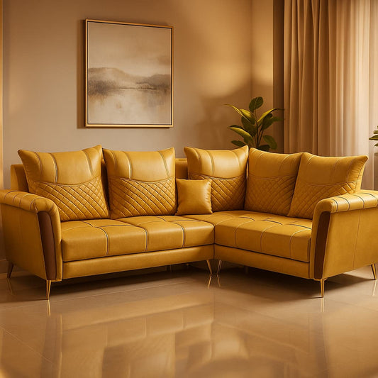 Aangan GoldMist 7-Seater L-Shaped LeatherTouch Sofa