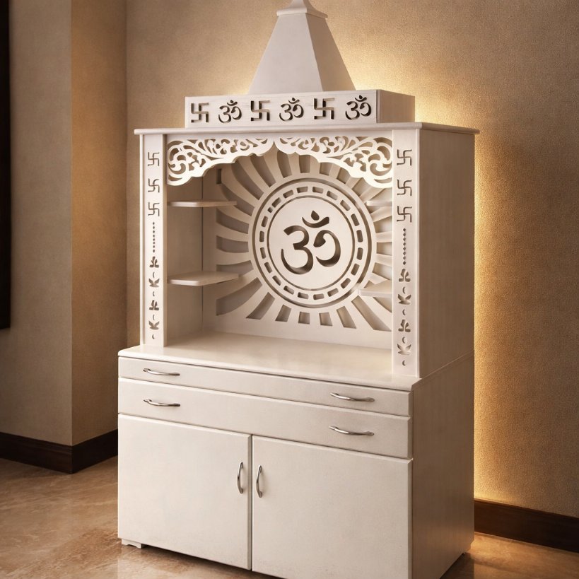 Aangan Shubh Ganesh Designer Mandir with Laser-Cut Jaali & LED Backlighting