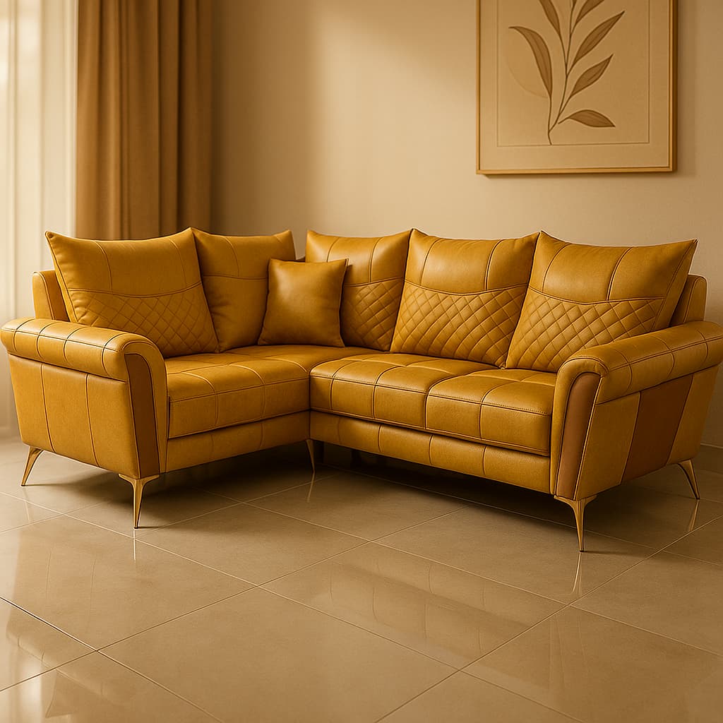 Aangan GoldMist 7-Seater L-Shaped LeatherTouch Sofa