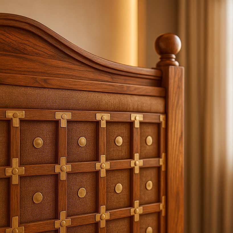 Aangan Royal Brass-Studded Sheesham Bed – King/Queen Size