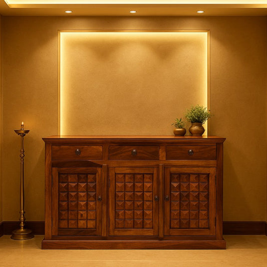 Aangan Hand-Carved Geometric Sideboard